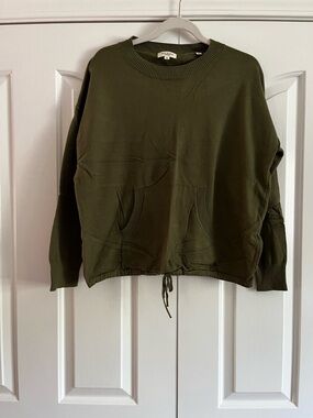 Max Studio Olive Green Crewneck Sweatshirt with Drawstring